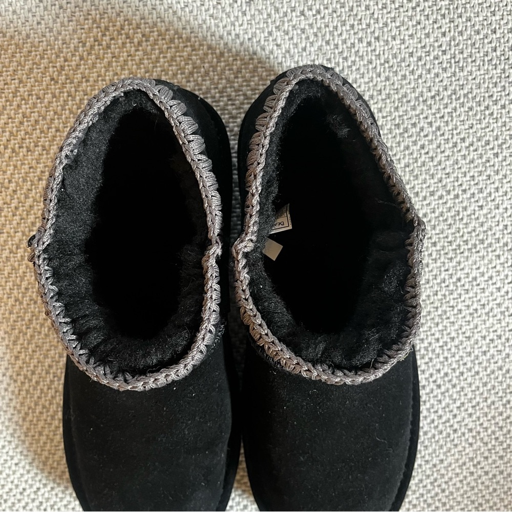 BearPaw Black and Gray Knit Trim Slip-On Lana Clog Wool Lined Boots 10 - Picture 7 of 8